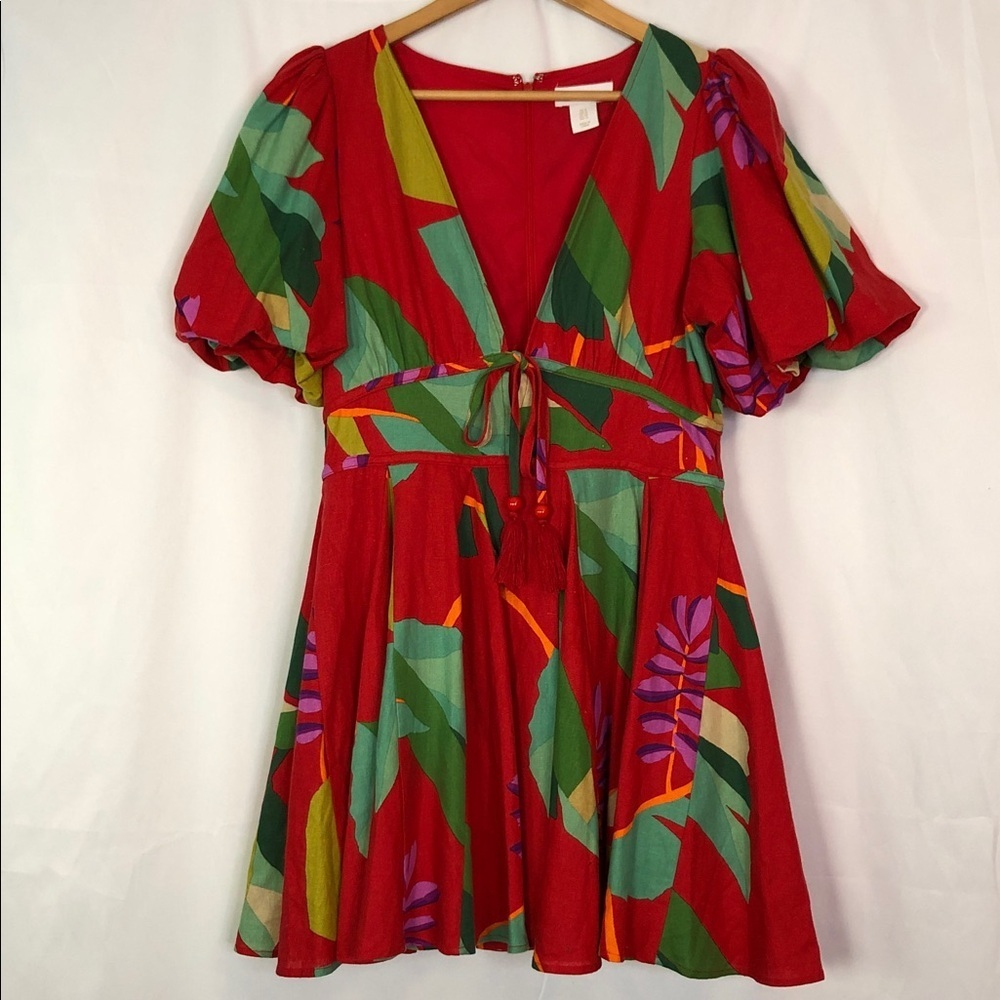 House of Harlow 1960 Tropical Puff Sleeve Mini Dress Size: USA 8 - Picture 6 of 12